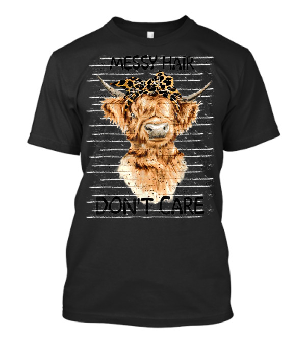 Messy Hair Don't Care Highland Cow Leopard Print Headband T-Shirt