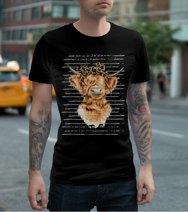 Messy Hair Don't Care Highland Cow Leopard Print Headband T-Shirt
