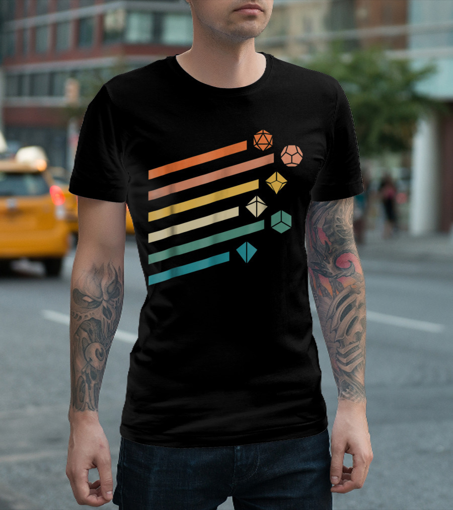 Minimalist Polyhedral Dice Set Colors Retro Stripes T-Shirt