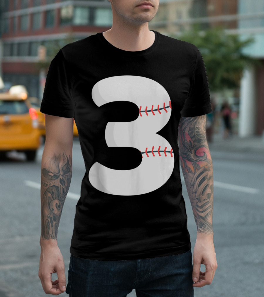 Number 3 Baseball Pitcher Batter Team Concept T-Shirt
