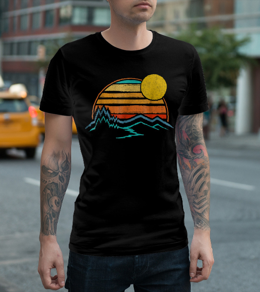 Sunset Mountains Color Fade with Trees and Sun T-Shirt