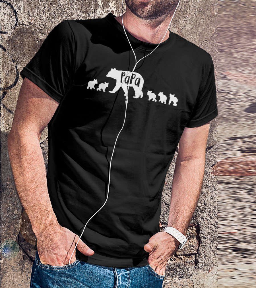 Papa Bear With Five Cubs Silhouette Family T-Shirt