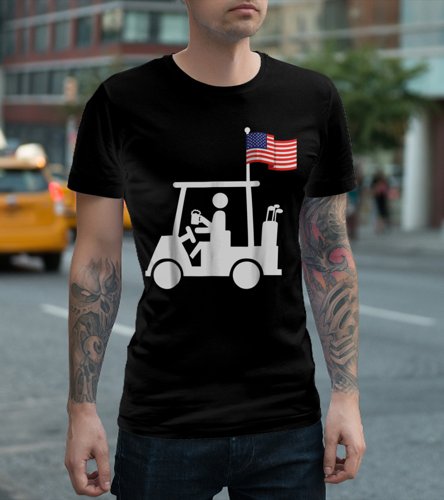 Patriotic USA Golf Cart Strong Beer And Flag T-Shirt