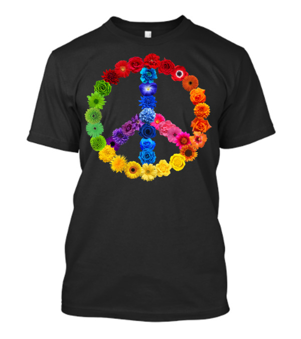 Rainbow Peace Sign Floral Love 70s 60s Retro Vibe T-Shirt