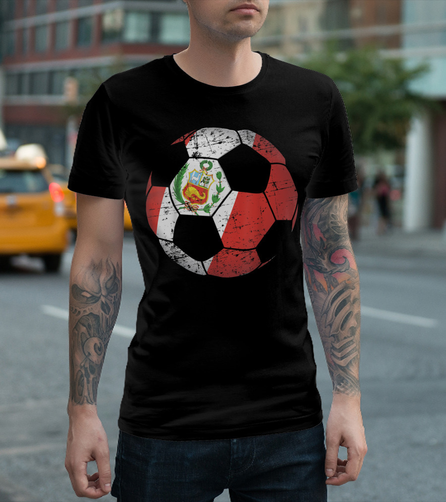 Peru Soccer Ball With Flag Design Peruvian Foot Jersey T-Shirt
