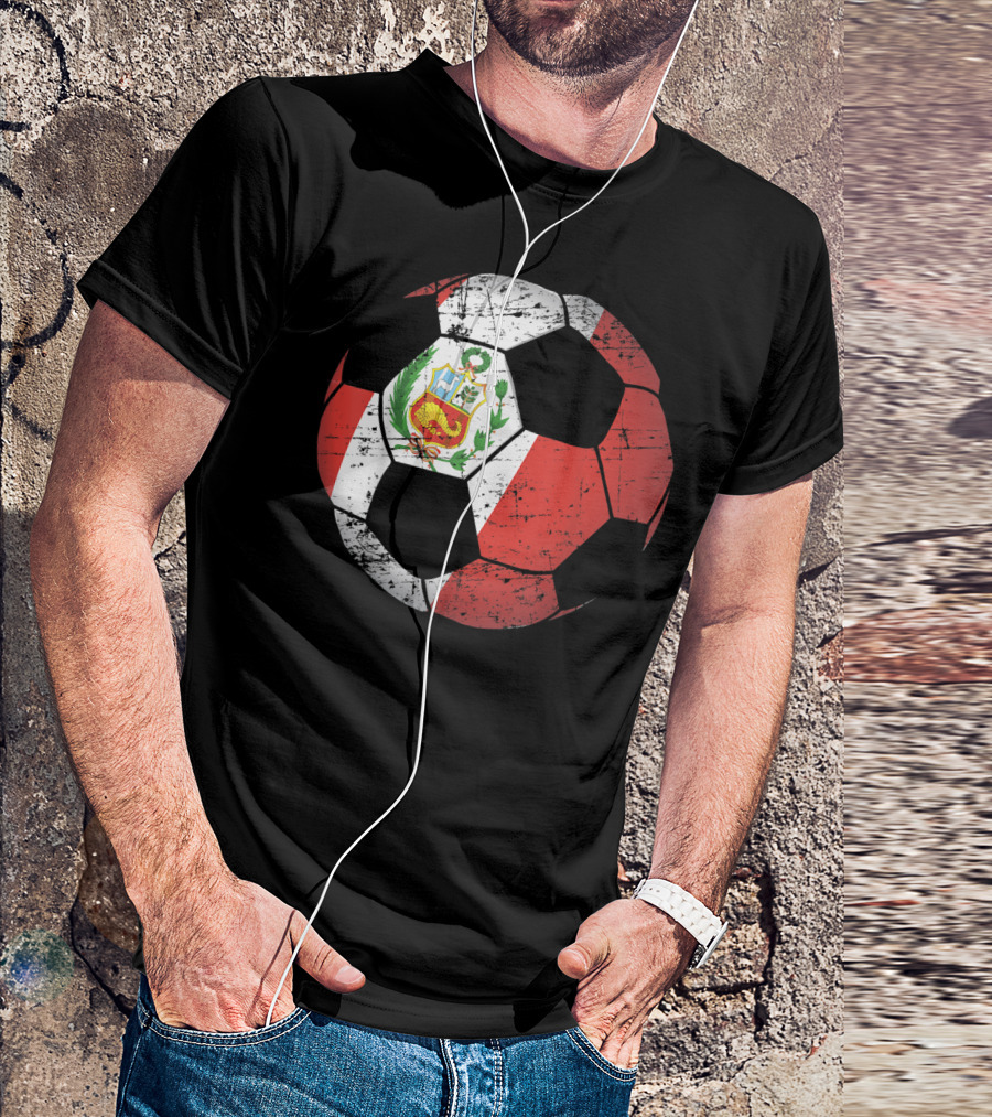 Peru Soccer Ball With Flag Design Peruvian Foot Jersey T-Shirt