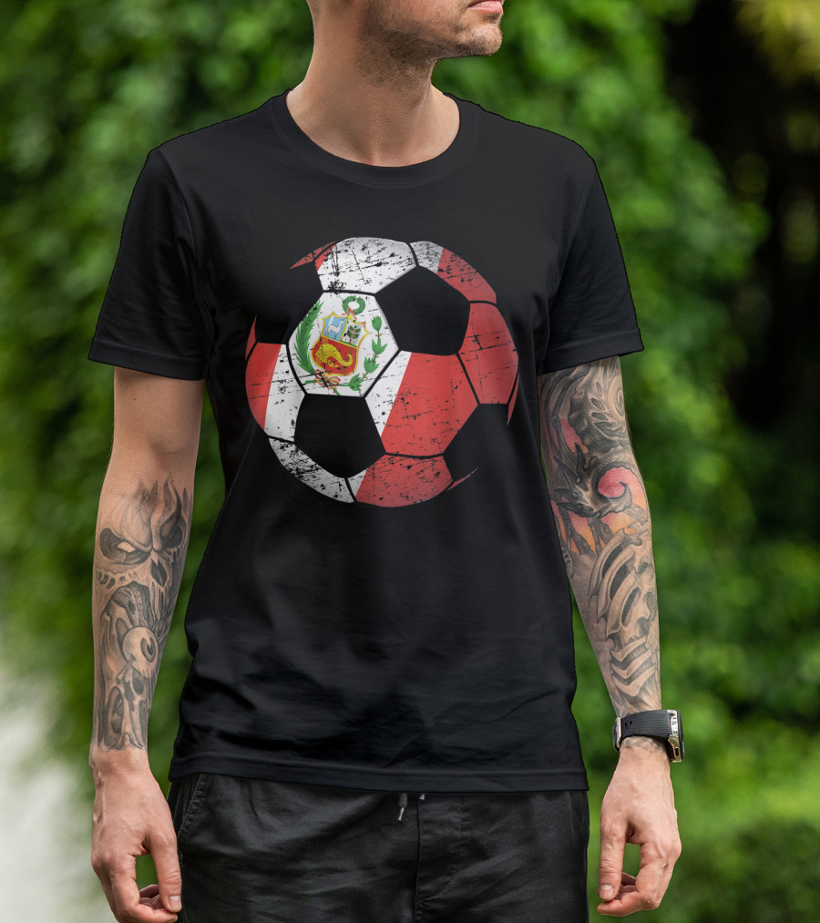 Peru Soccer Ball With Flag Design Peruvian Foot Jersey T-Shirt