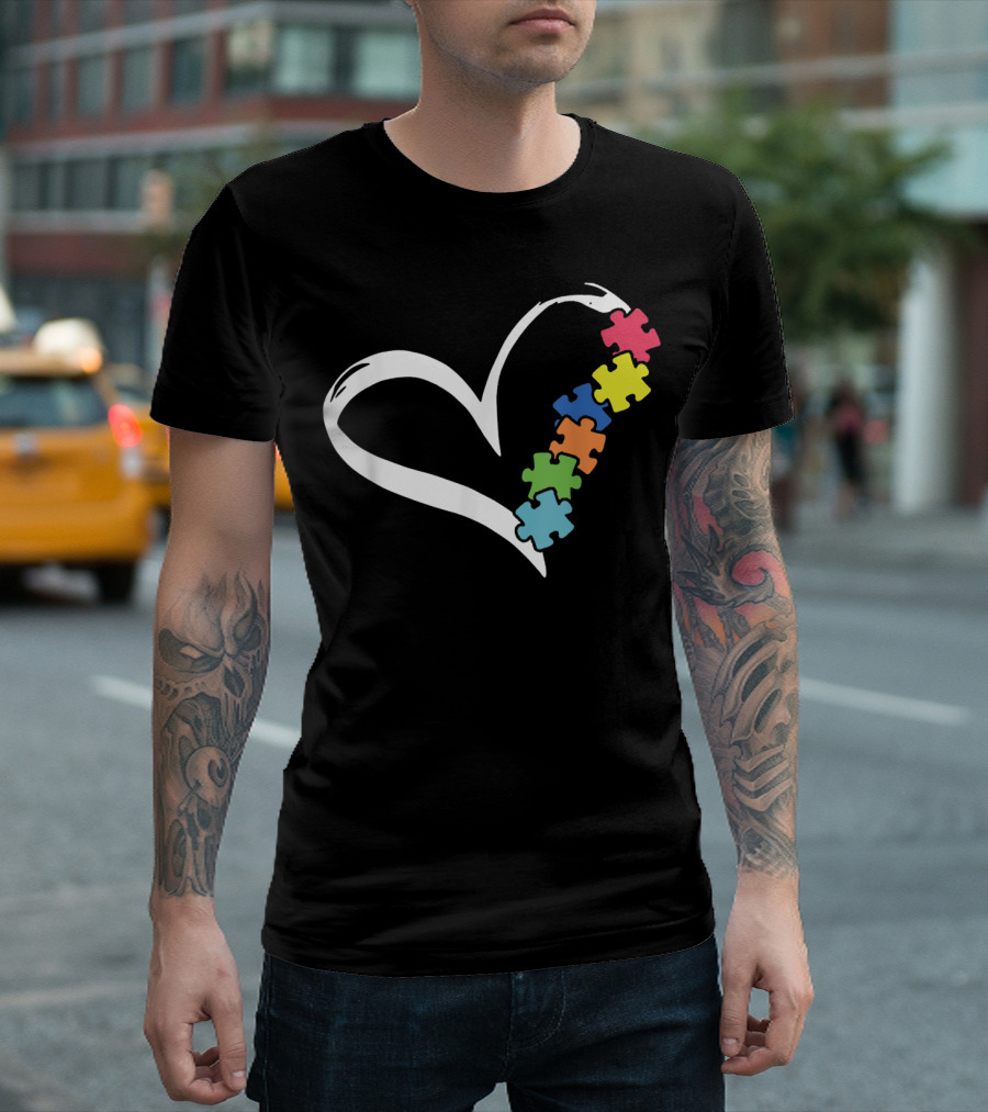 Puzzles Piece Heart Autism Awareness Love T-Shirt