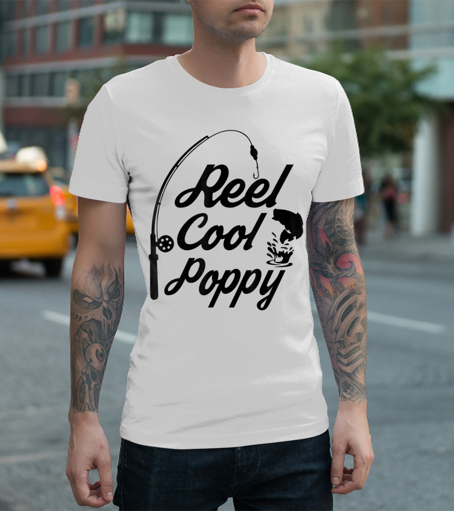 Reel Cool Poppy Fishing Rod and Fish T-Shirt