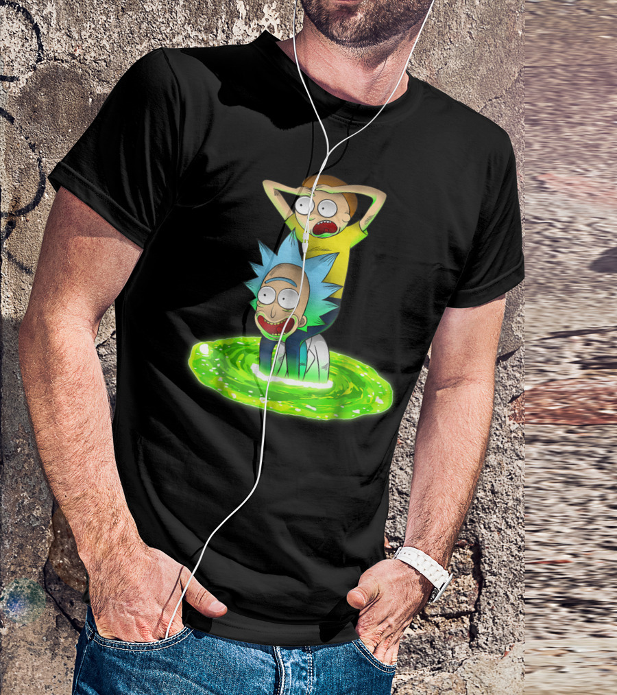 Rick And Morty Emerging From Green Portal Adventure T-Shirt