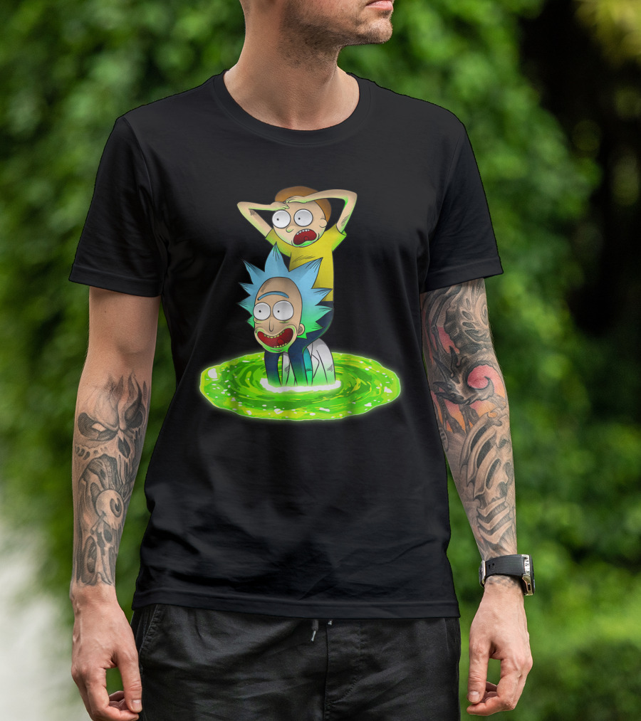 Rick And Morty Emerging From Green Portal Adventure T-Shirt