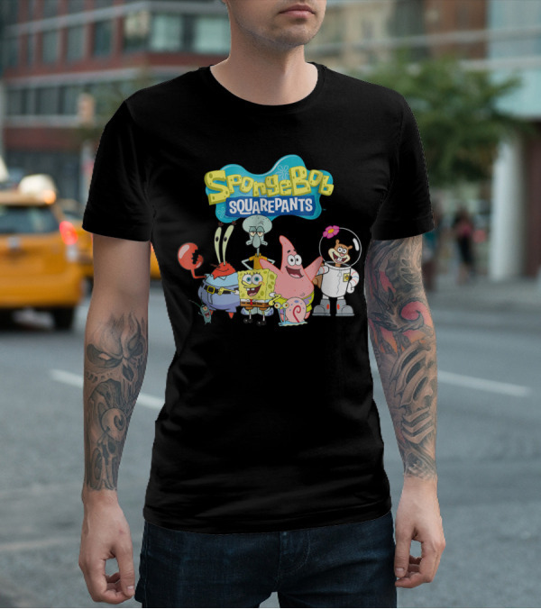 SpongeBob SquarePants Characters Group Featuring Mr. Krabs, Squidward, Patrick, Sandy, And Gary T-Shirt