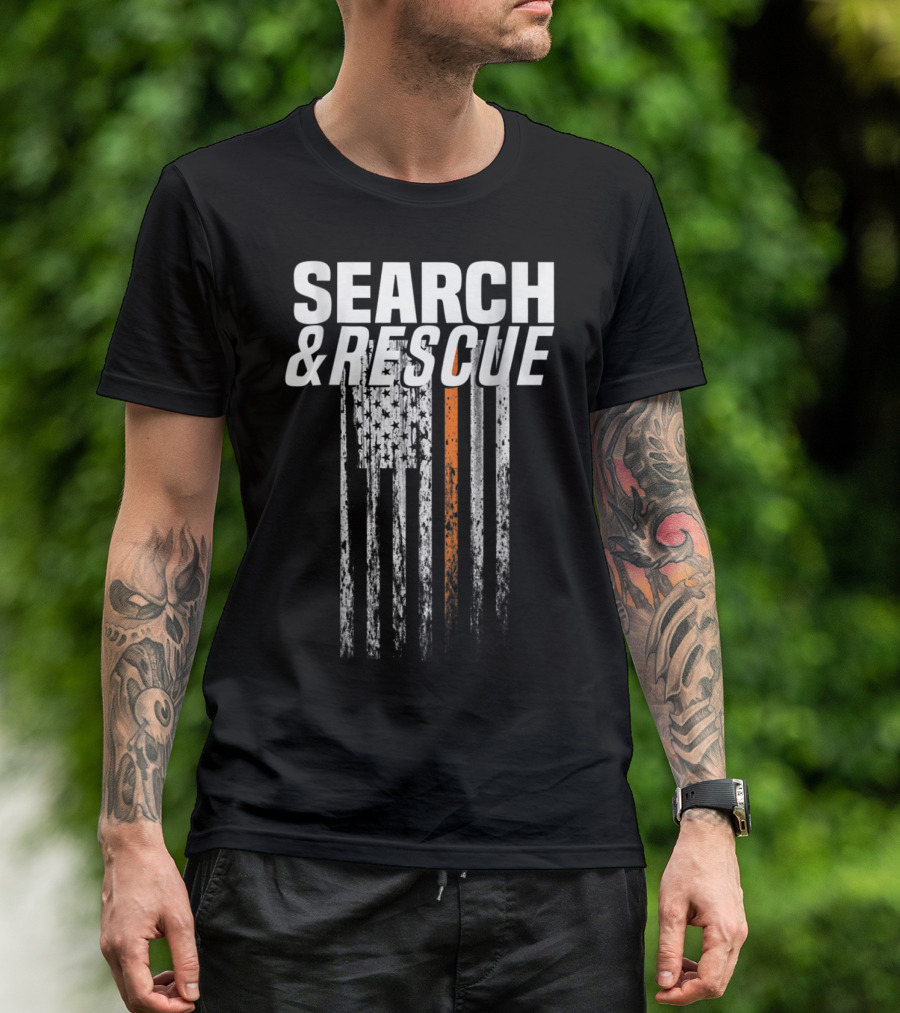 Search And Rescue Thin Orange Line American Flag T-Shirt
