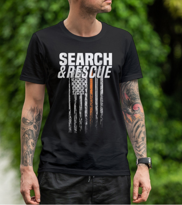 Search And Rescue Thin Orange Line American Flag T-Shirt