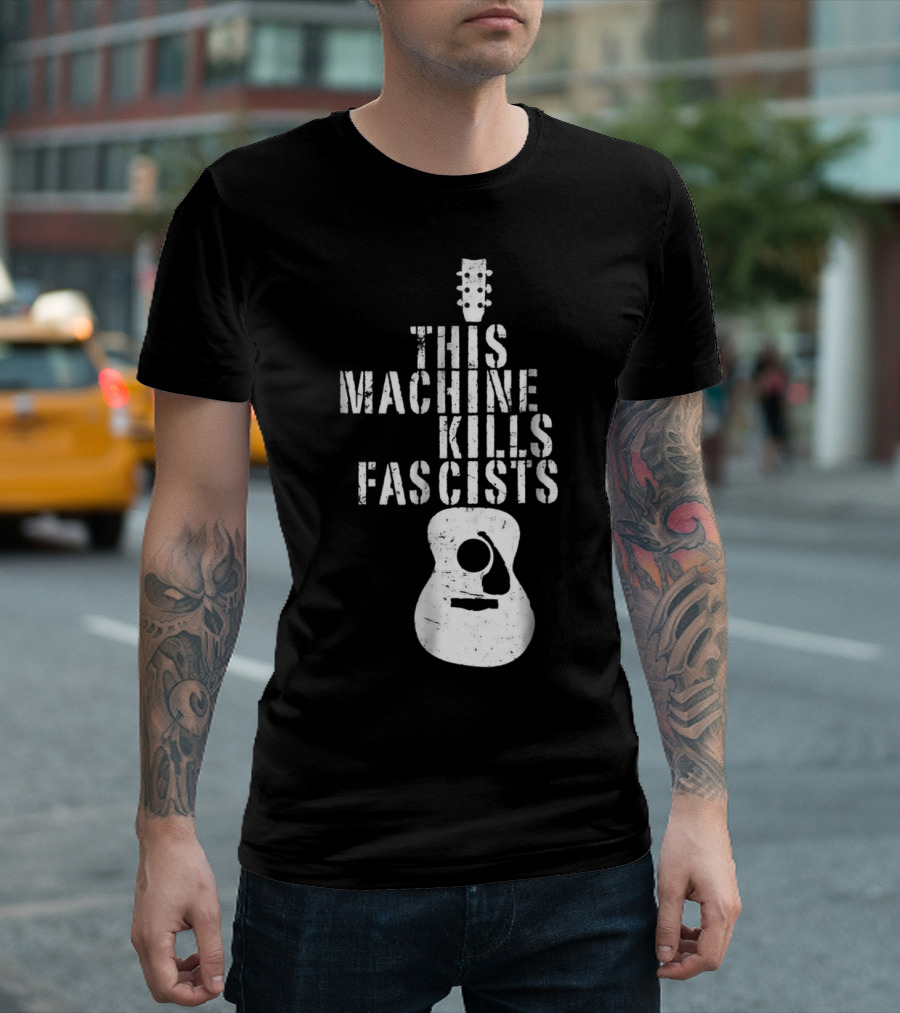 This Machine Kills Fascists Guitar Image T-Shirt