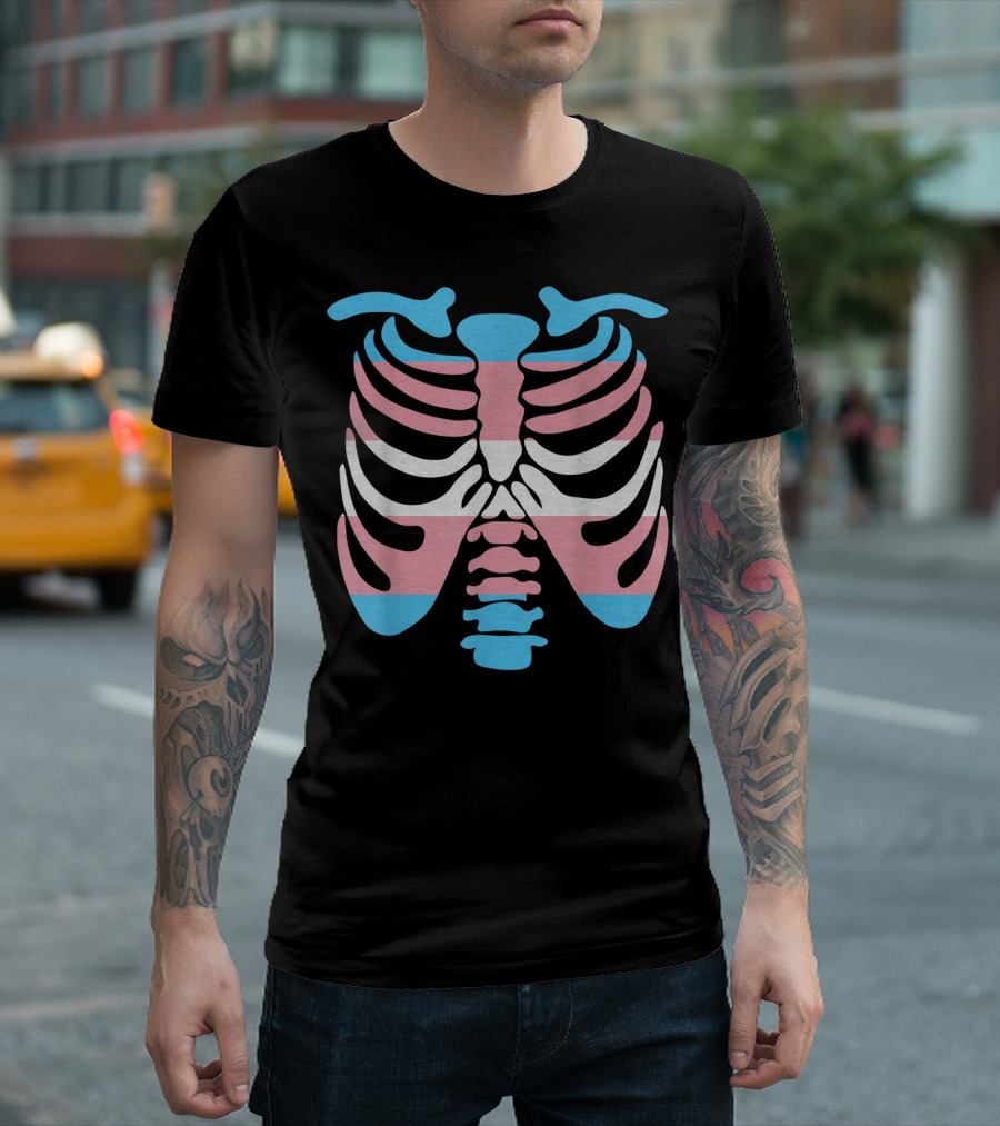 Transgender Flag Rib Cage Skeleton T-Shirt