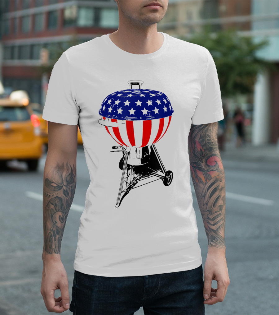 Usa Charcoal Kettle Grill Stars And Stripes July Patriotic Grilling Gear T-Shirt