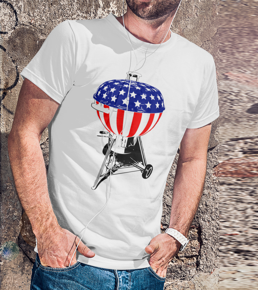 Usa Charcoal Kettle Grill Stars And Stripes July Patriotic Grilling Gear T-Shirt