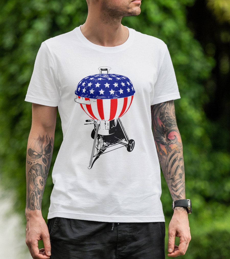 Usa Charcoal Kettle Grill Stars And Stripes July Patriotic Grilling Gear T-Shirt