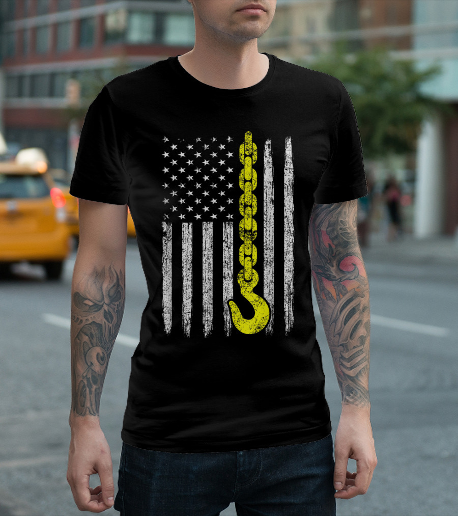 USA Thin Yellow Line Hook American Flag Tow Truck Driver T-Shirt