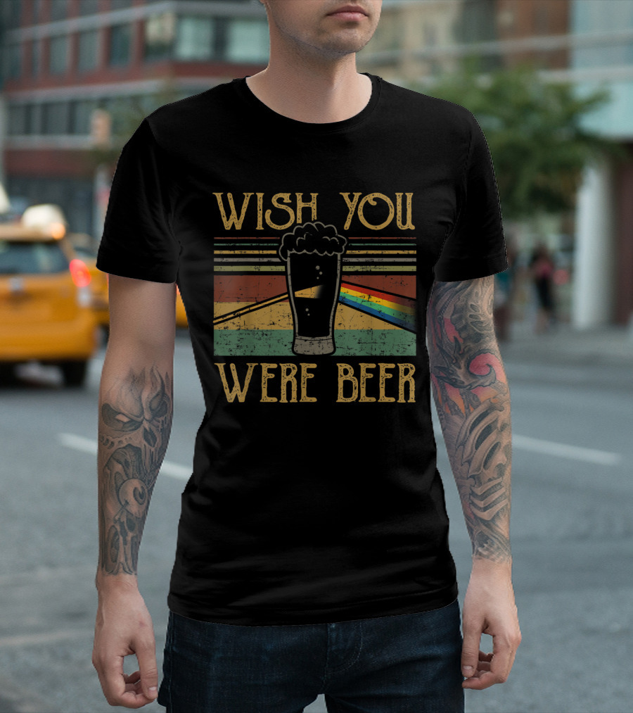 Wish You Were Beer Rainbow Prism Vintage Style Pint Glass T-Shirt