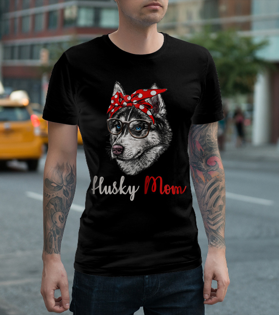 Husky Mom Funny Bandana Glasses Dog T-Shirt