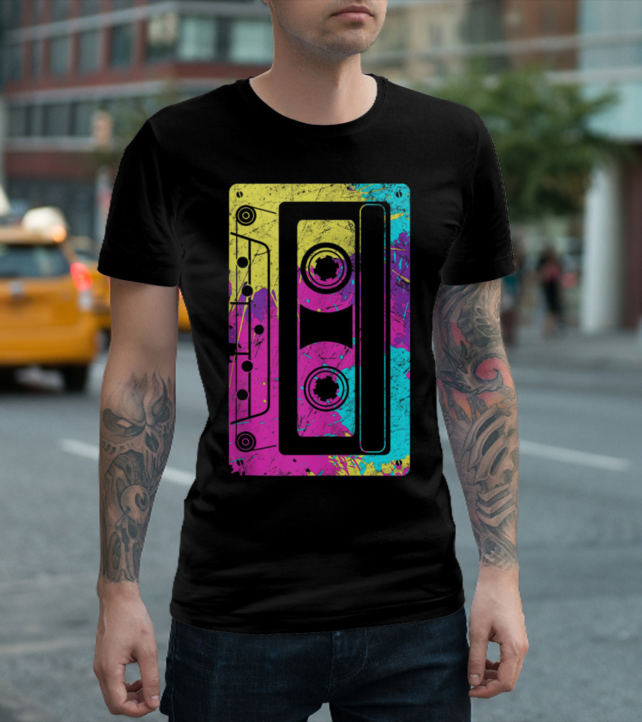 Vintage 80s Mixtape Neon Cassette Tape T-Shirt