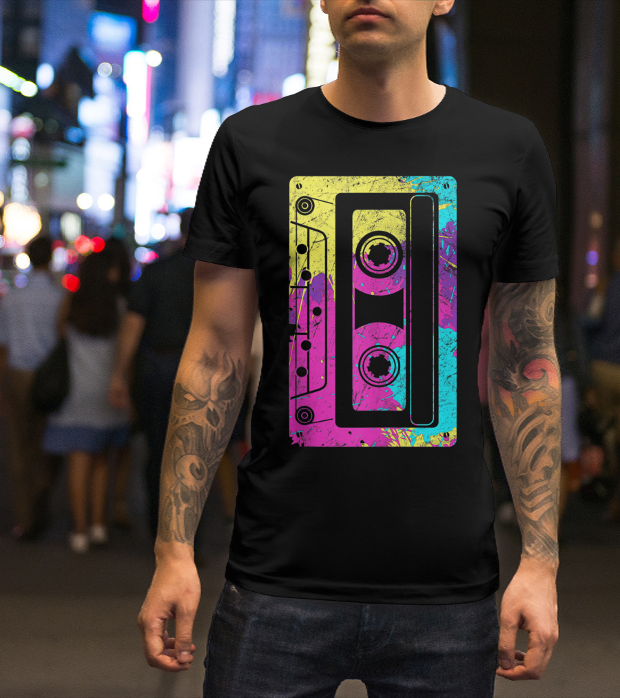 Vintage 80s Mixtape Neon Cassette Tape T-Shirt