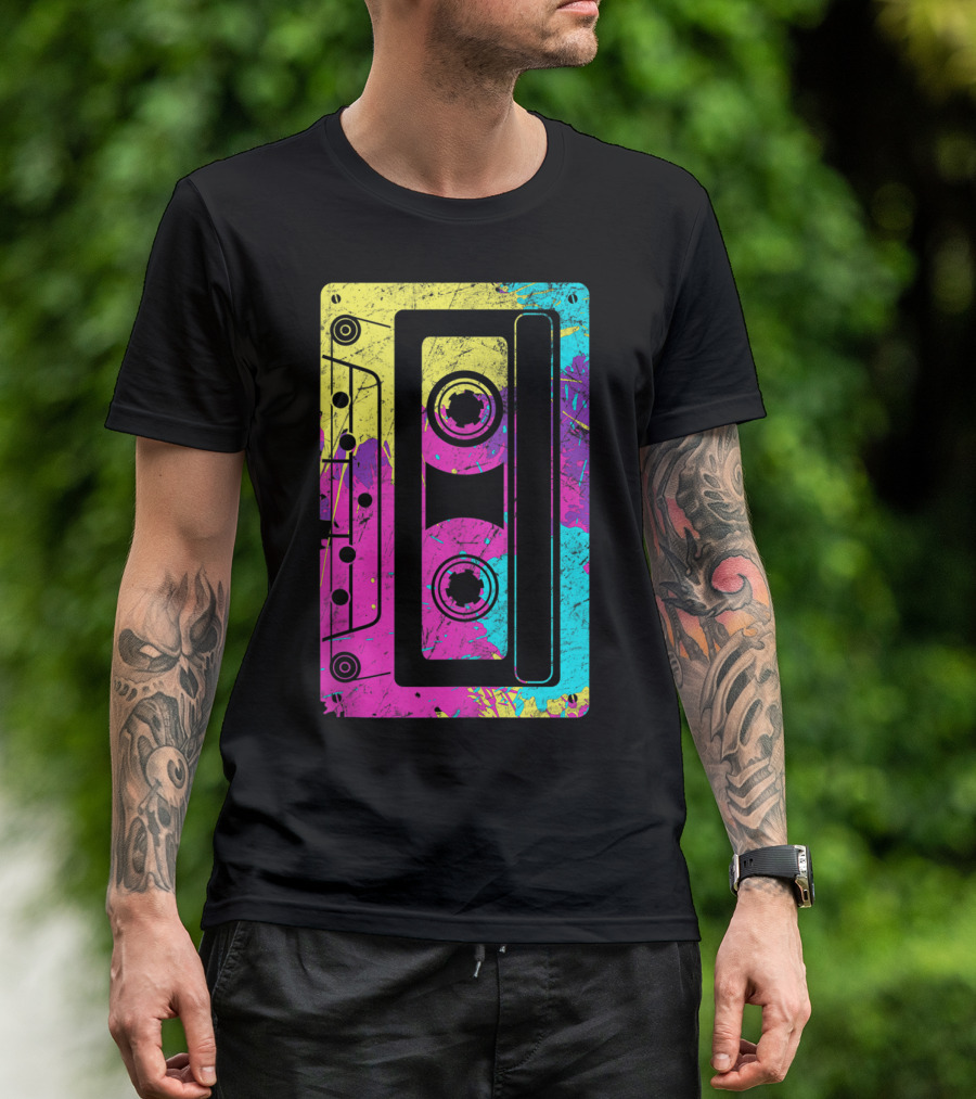 Vintage 80s Mixtape Neon Cassette Tape T-Shirt