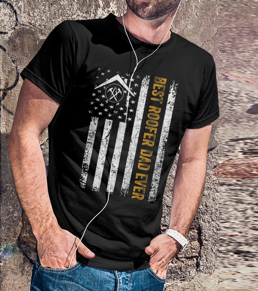 Vintage USA Best Roofer Dad Ever American Flag T-Shirt