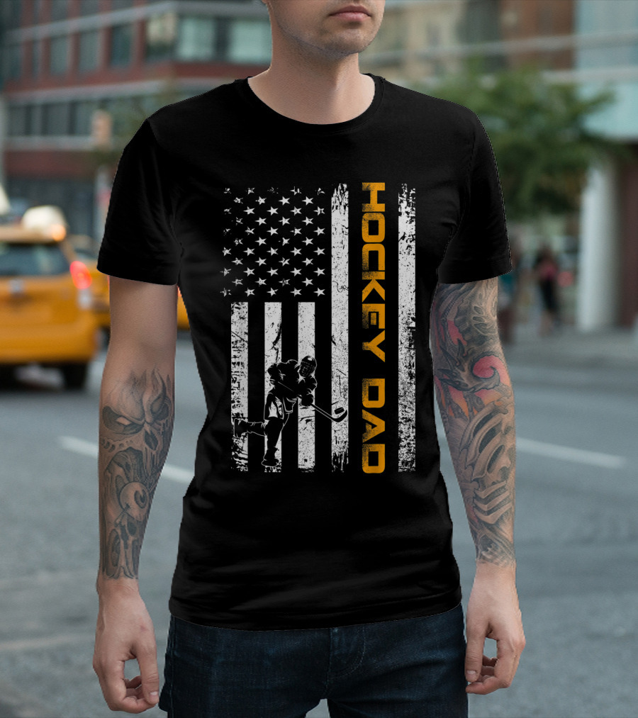 Vintage American Flag Hockey Dad USA Ice Hockey T-Shirt