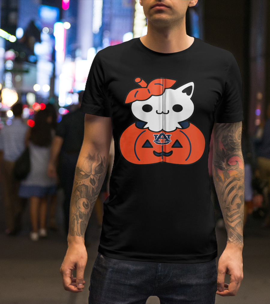 Auburn Tigers Cat In Pumpkin Halloween T-Shirt