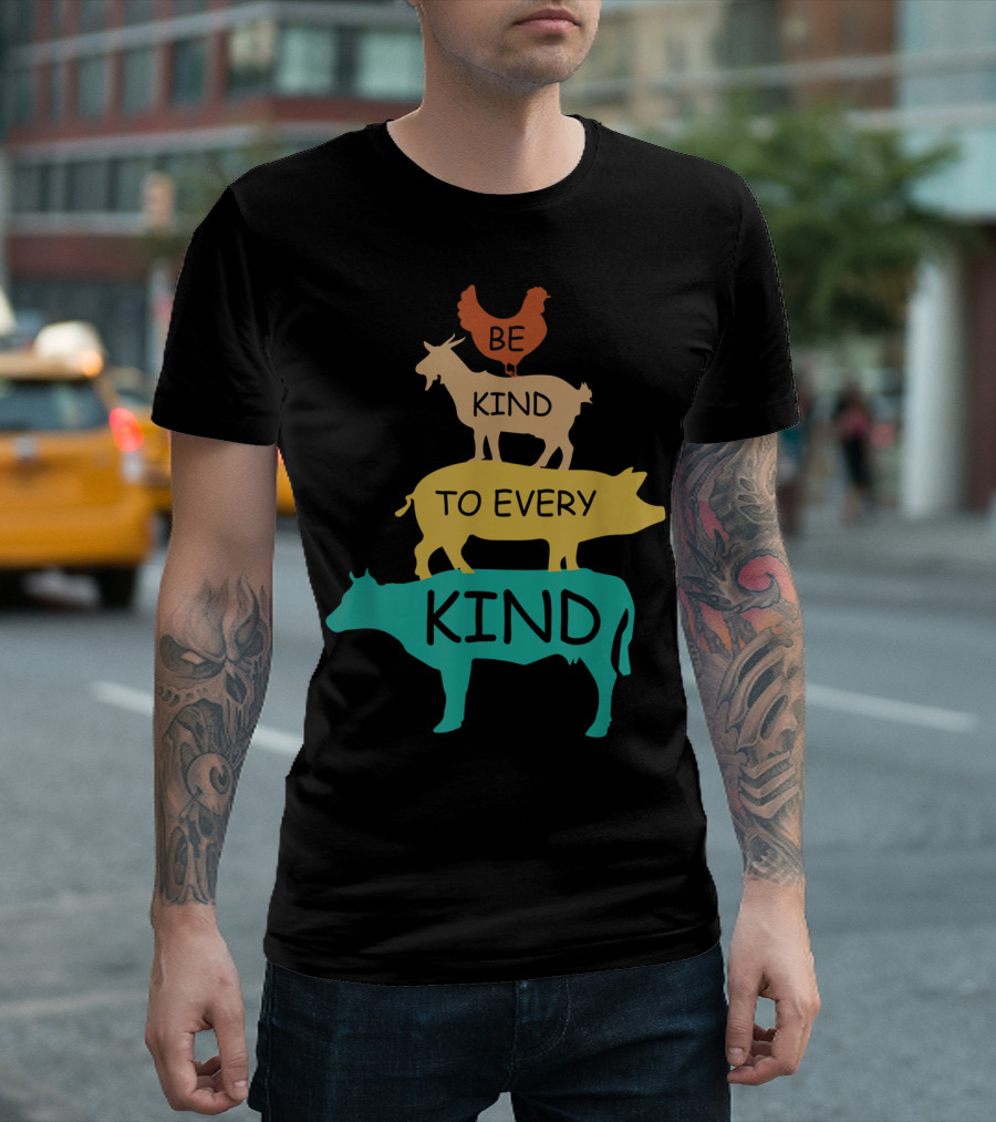 Be Kind To Every Kind Vintage Vegetarian Animal Stack T-Shirt