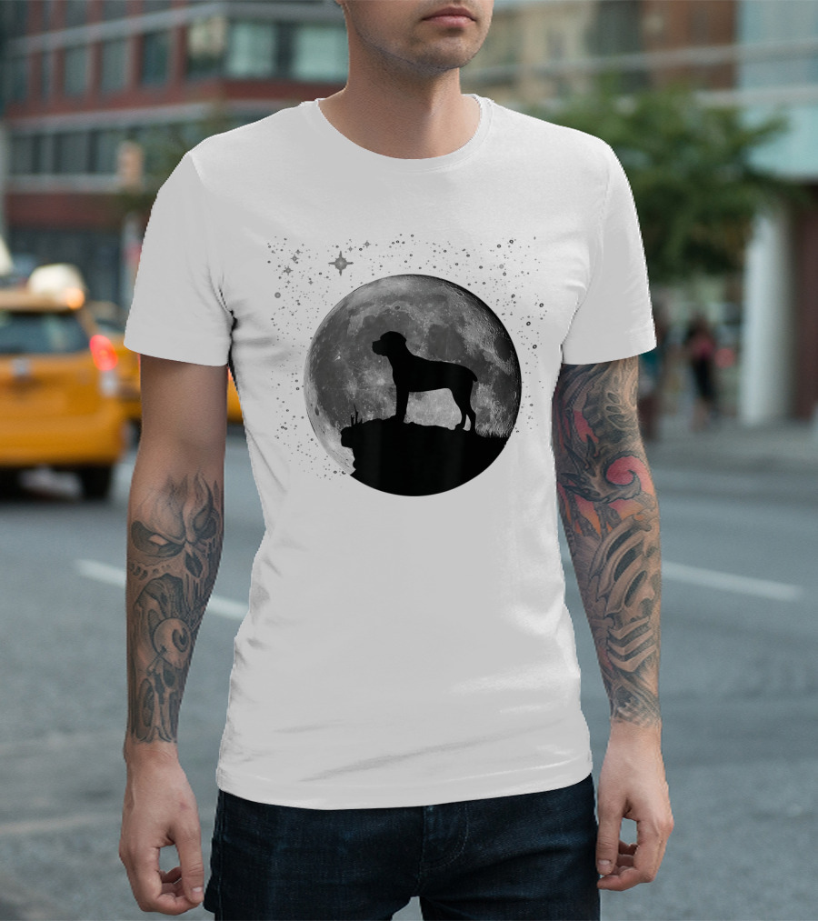 Cane Corso Silhouette Against Full Moon And Starry Sky T-Shirt