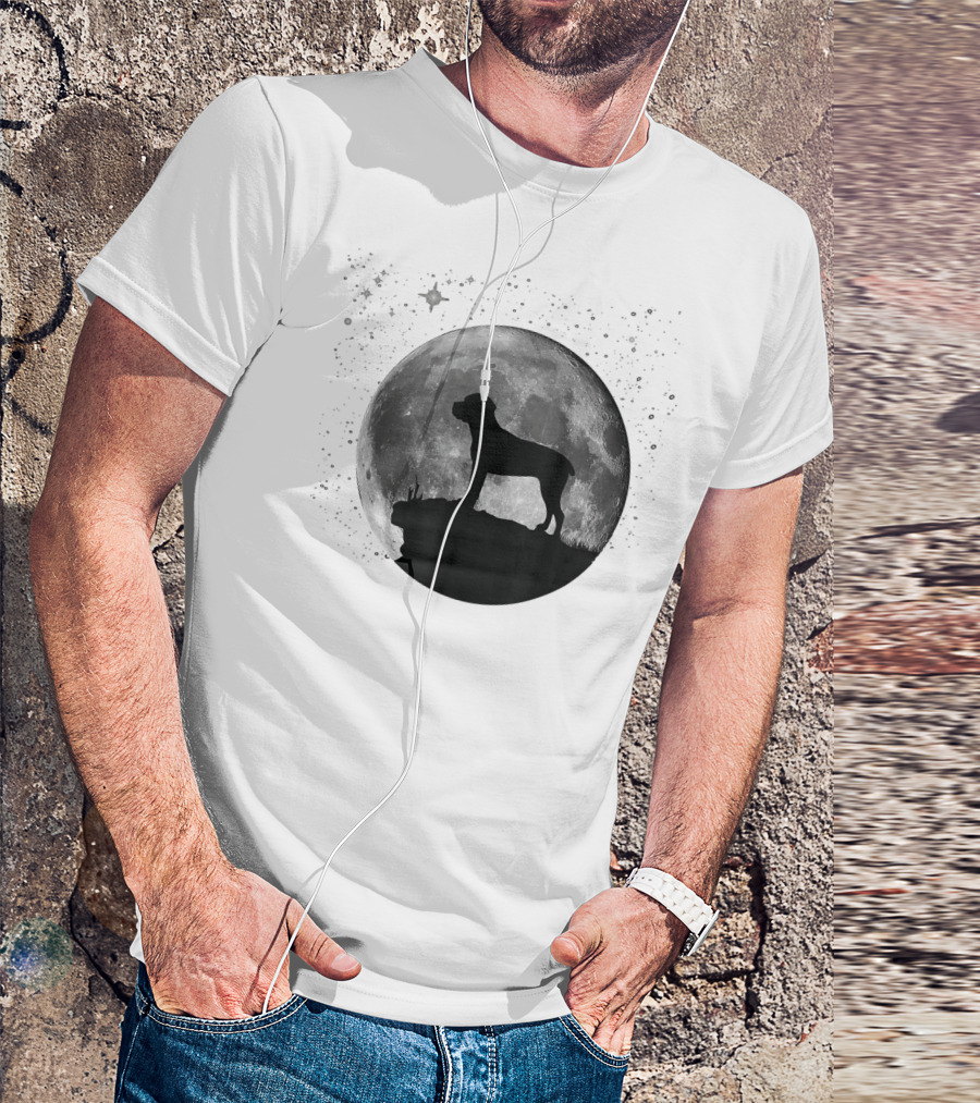 Cane Corso Silhouette Against Full Moon And Starry Sky T-Shirt