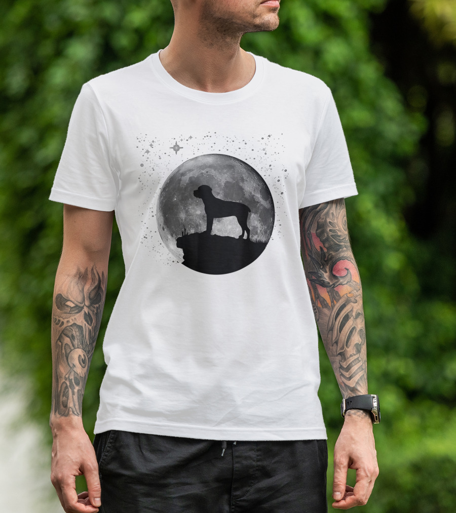 Cane Corso Silhouette Against Full Moon And Starry Sky T-Shirt