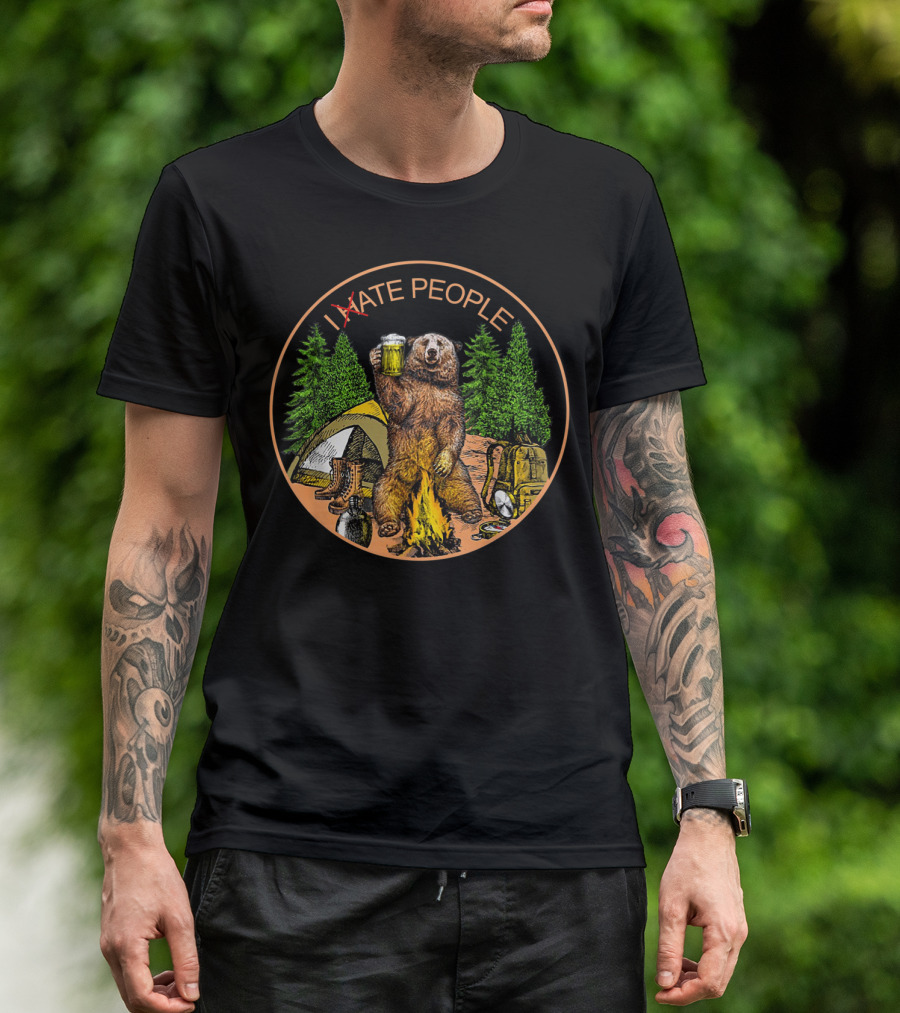 I Eat People Bear Beer Outdoor Camping Campfire Tent Backpack Trees Adventure T-Shirt