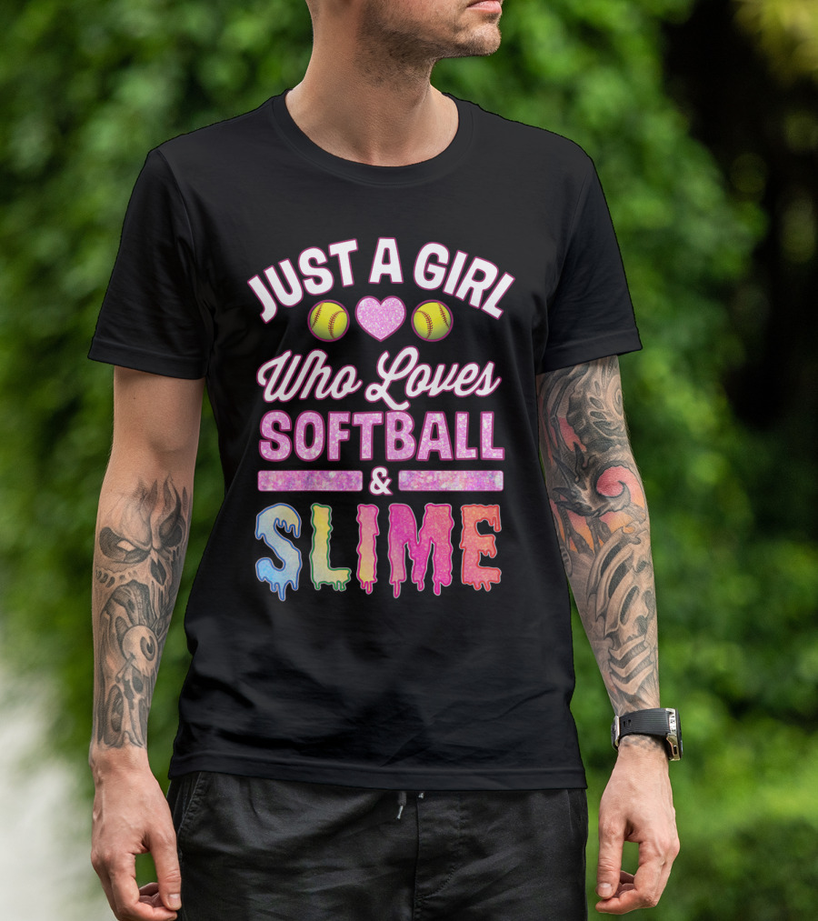 Just A Girl Who Loves Softball Heart Slime Fun T-Shirt