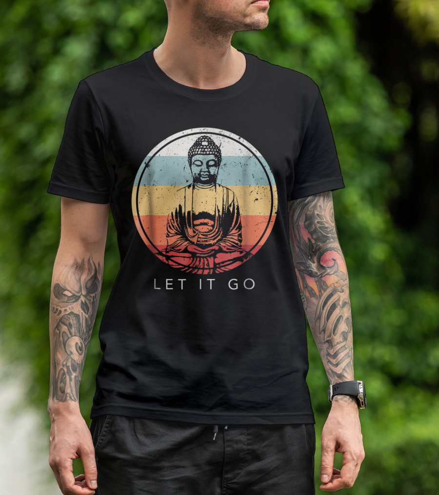 Let It Go Buddha Meditation Vintage Zen Bud Retro Circle T-Shirt