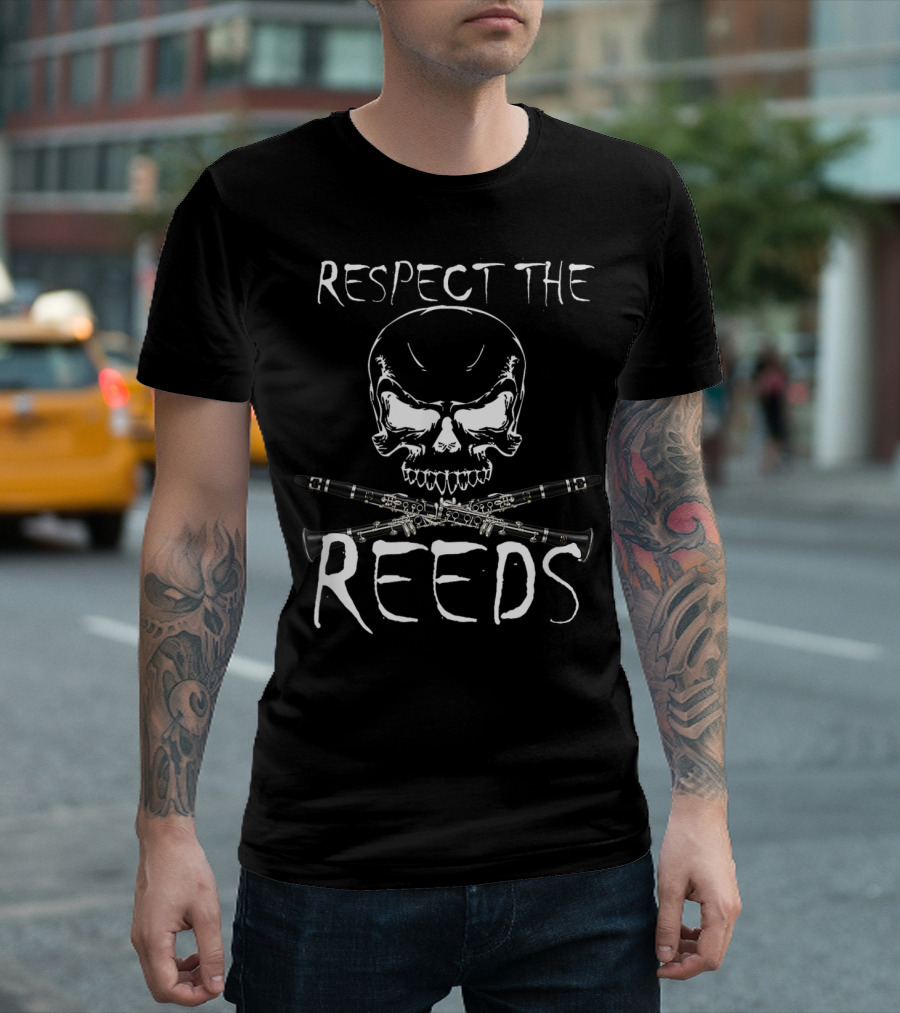 Respect the Reeds Skull and Clarinets Marching Band T-Shirt