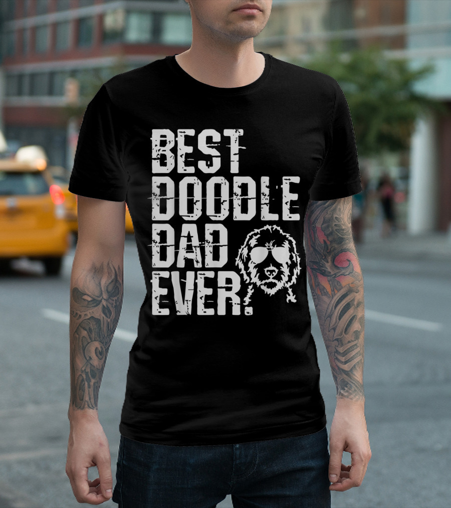 Mens Best Doodle Dad Ever With Golden Doodle Do Wearing Sunglasses T-Shirt