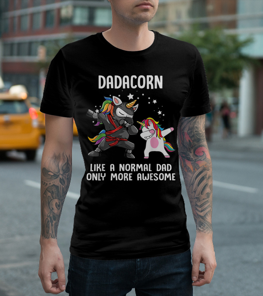 Dadacorn Like a Normal Dad Only More Awesome Ninja Rainbow Unicorn Stars T-Shirt