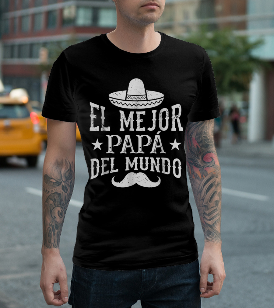 El Mejor Papá Del Mundo Sombrero y Bigote Decoración T-Shirt