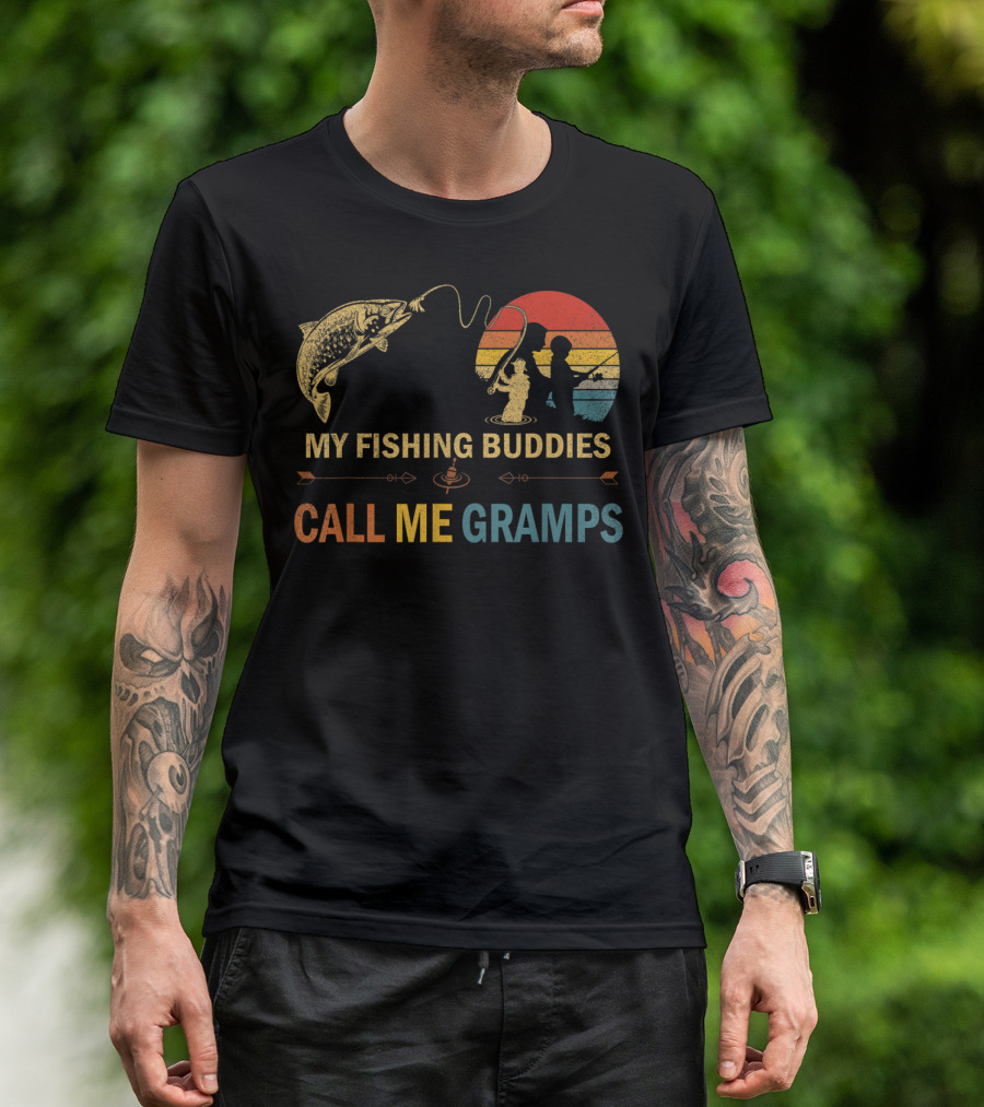 My Fishing Buddies Call Me Gramps Retro Fishing Scene T-Shirt