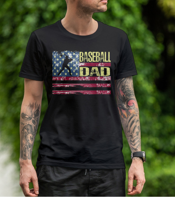 Vintage USA American Flag Baseball Dad Patriotic T-Shirt