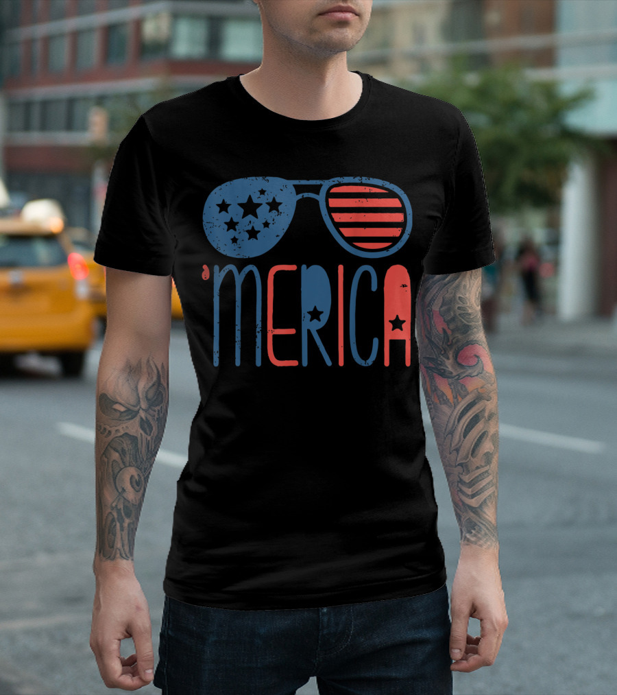 'Merica Patriotic Flag Stars And Stripes Aviators T-Shirt