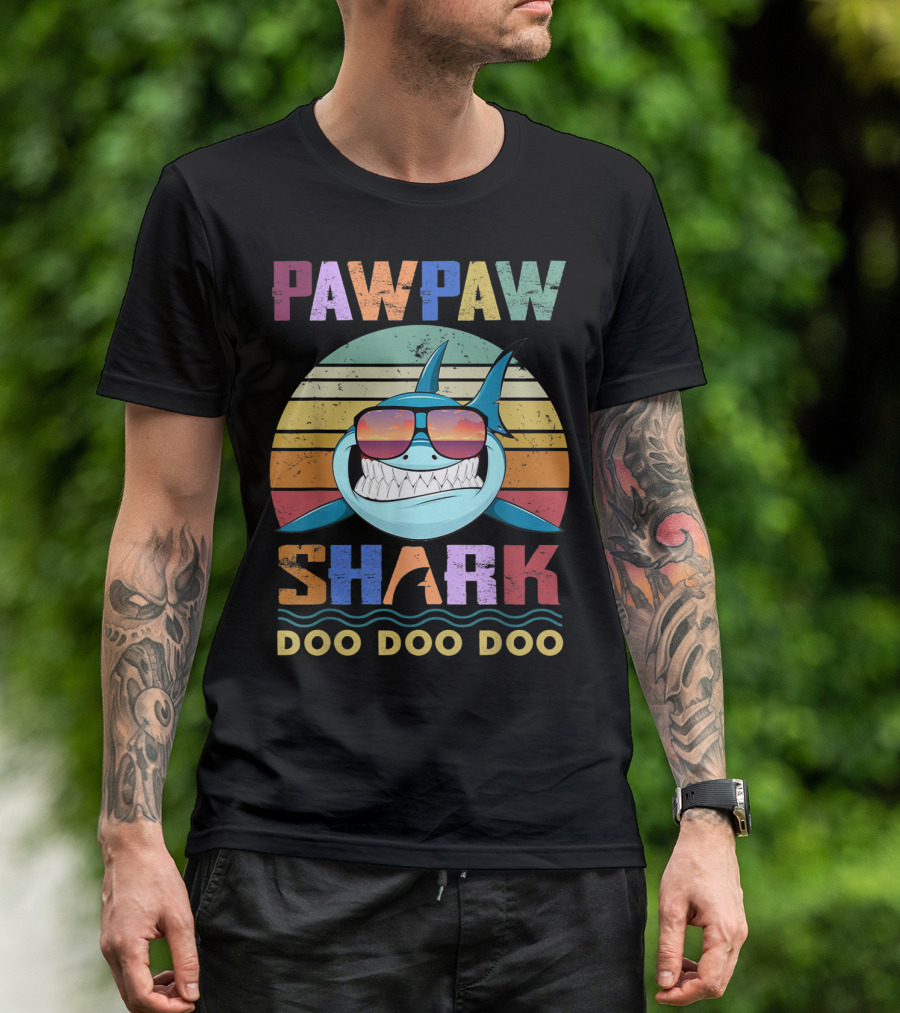 PAWPAW SHARK DOO DOO DOO Retro Sunglasses Sunset T-Shirt