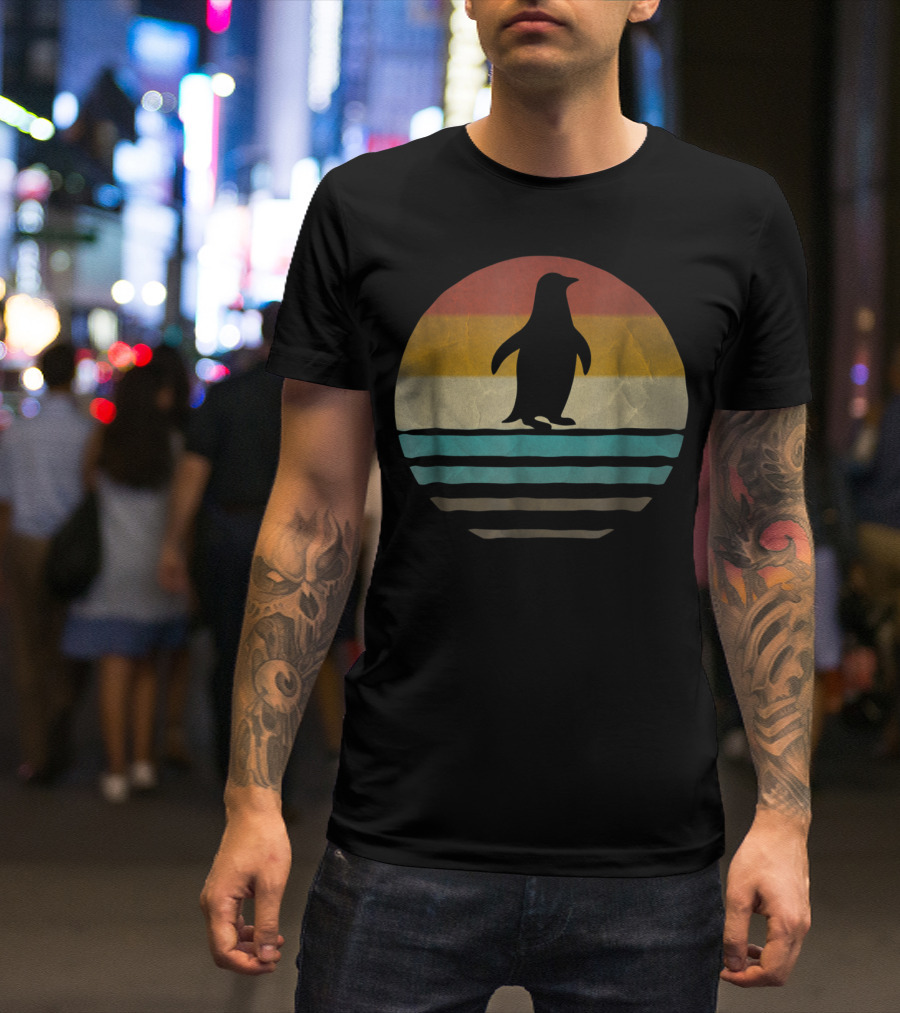 Penguins Vintage 70s Sunset Stripes T-Shirt