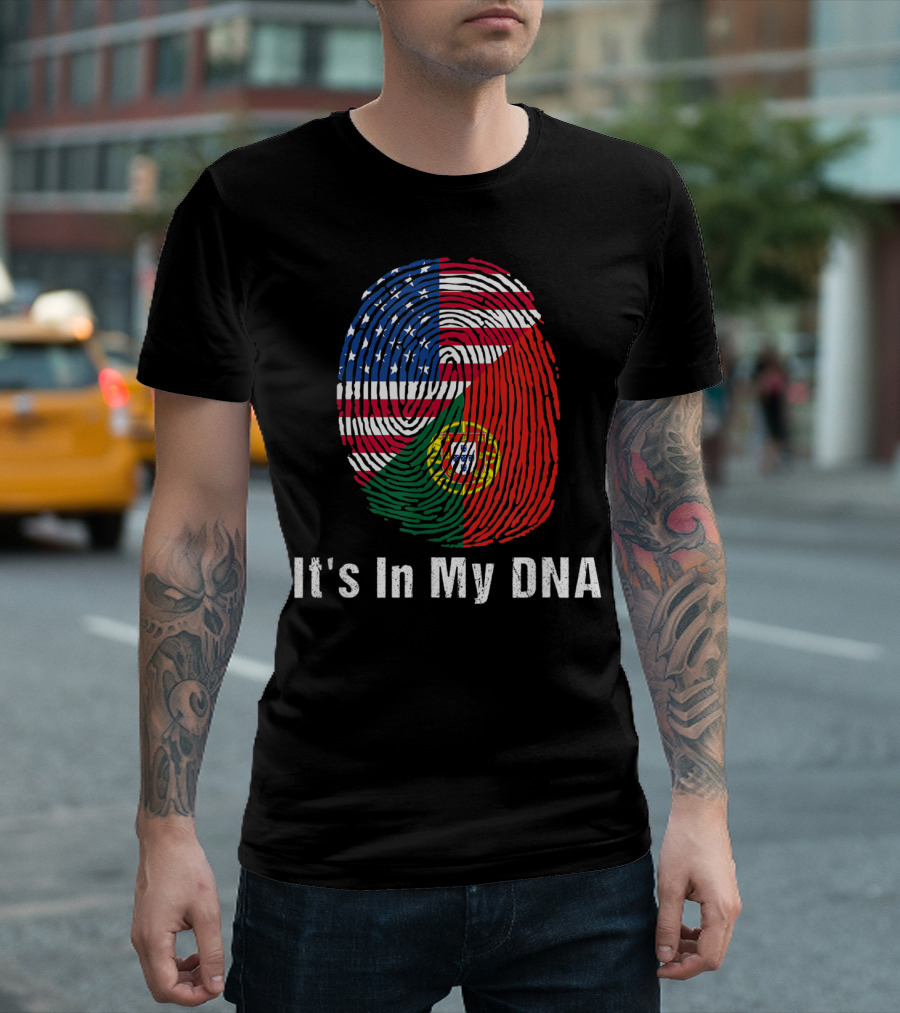 Portugal Flag USA Flag It's In My DNA Fingerprint T-Shirt