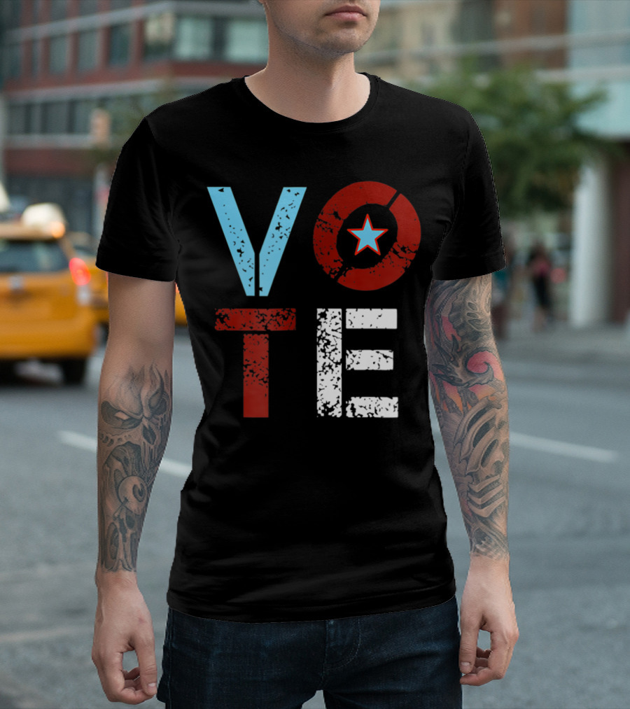 Vote with Retro Star in Circle T-Shirt